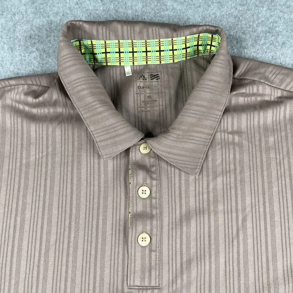 Adidas CimaCool Polo Shirt XL Brown Striped Performance Stretch Casual Mens